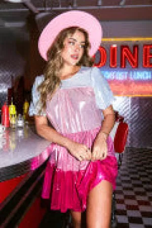 Metallic Color Block Mini Shirt Dress