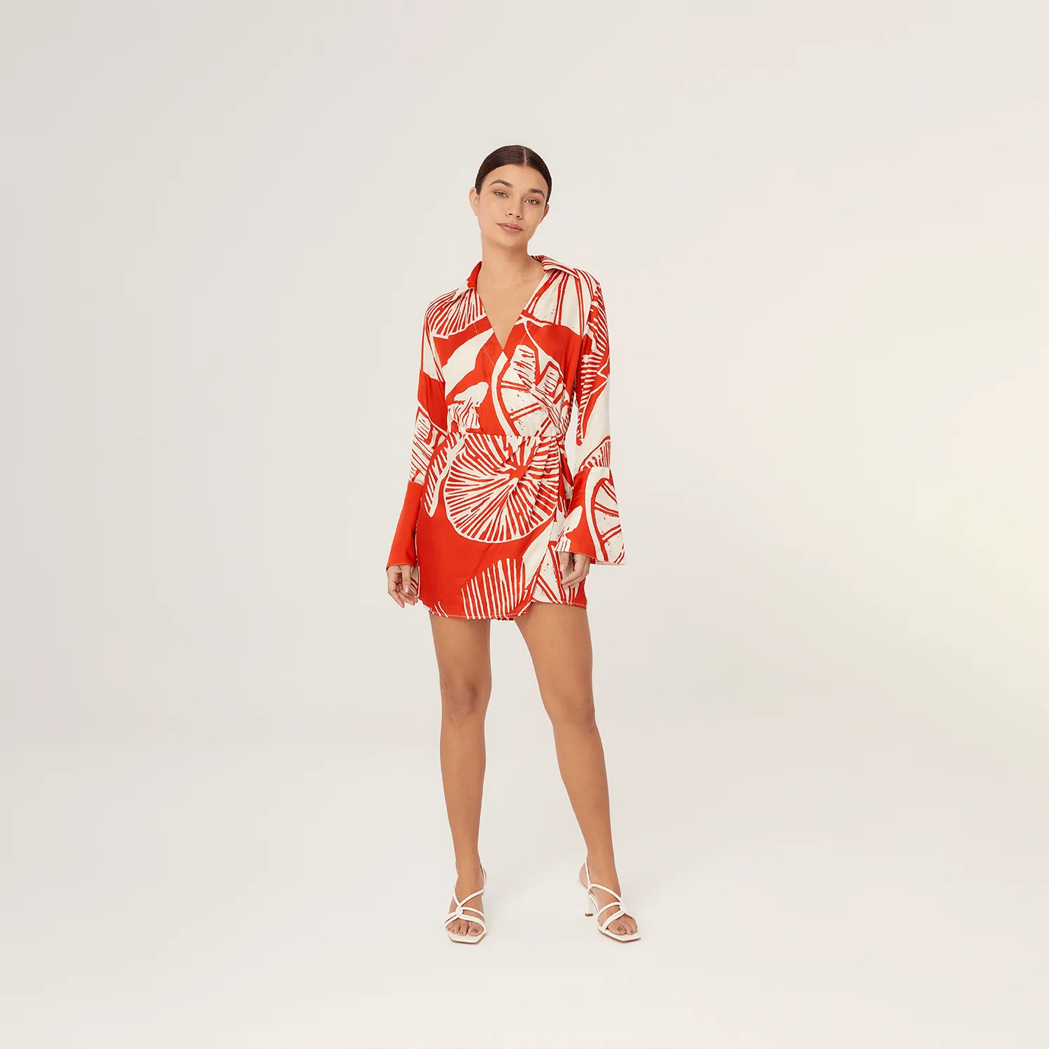 MINI WRAP DRESS SILK VISCOSE RED LEMON 227