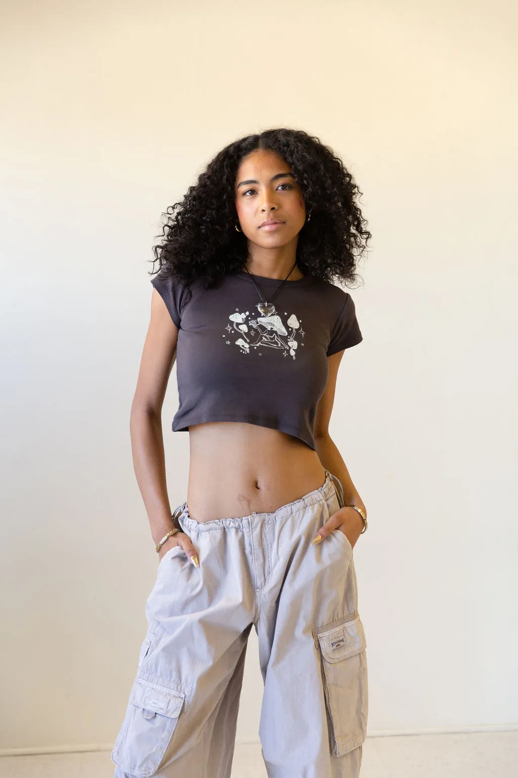 Mushroom Ladies Graphic Baby Tee