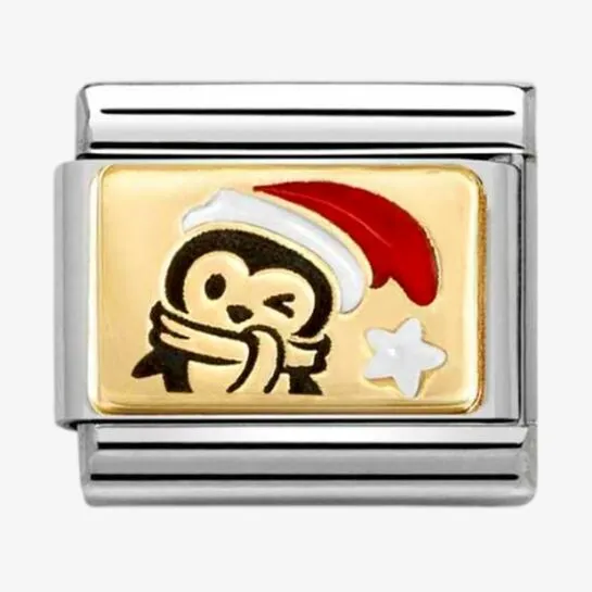 NOMINATION CLASSIC Gold Christmas Coloured Penguin Charm