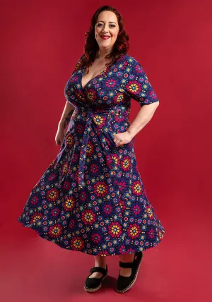 Nyla Moroccan Tile Print Cotton Midi Dress