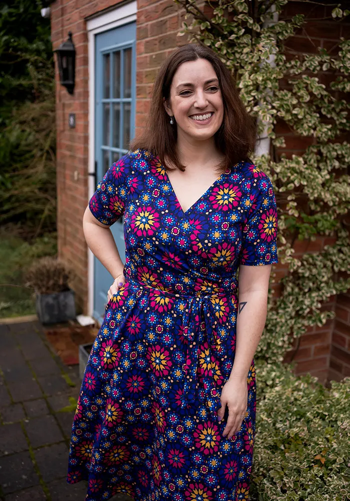 Nyla Moroccan Tile Print Cotton Midi Dress