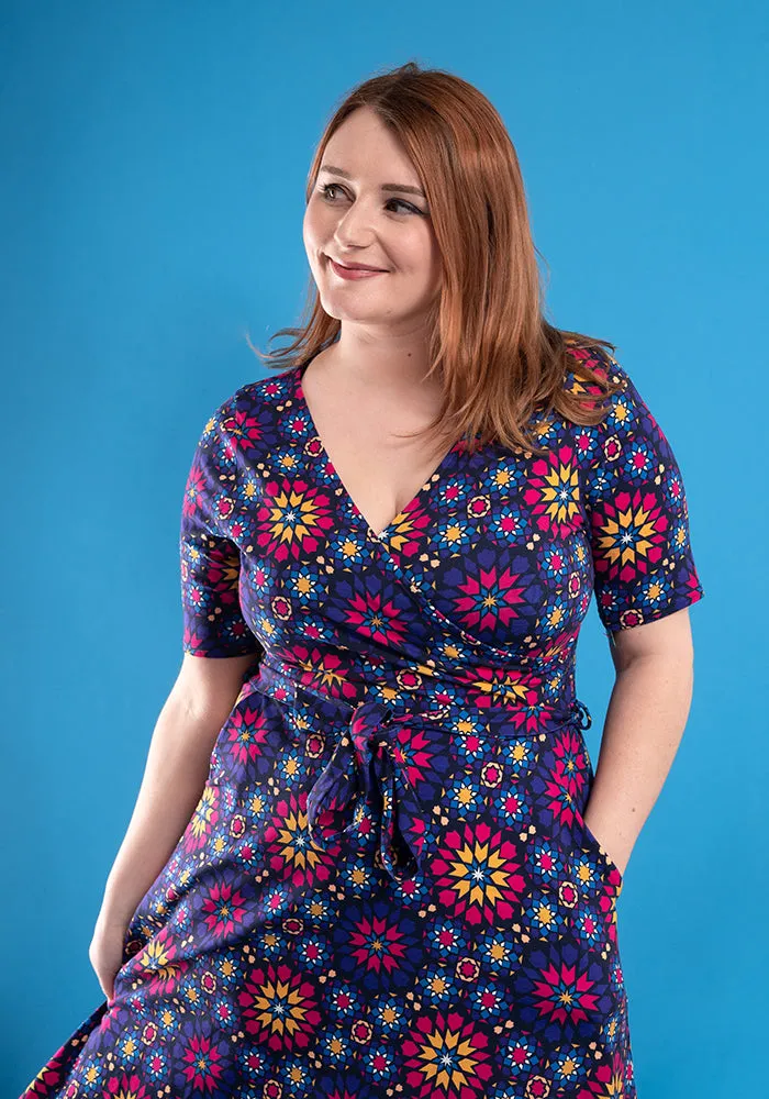 Nyla Moroccan Tile Print Cotton Midi Dress