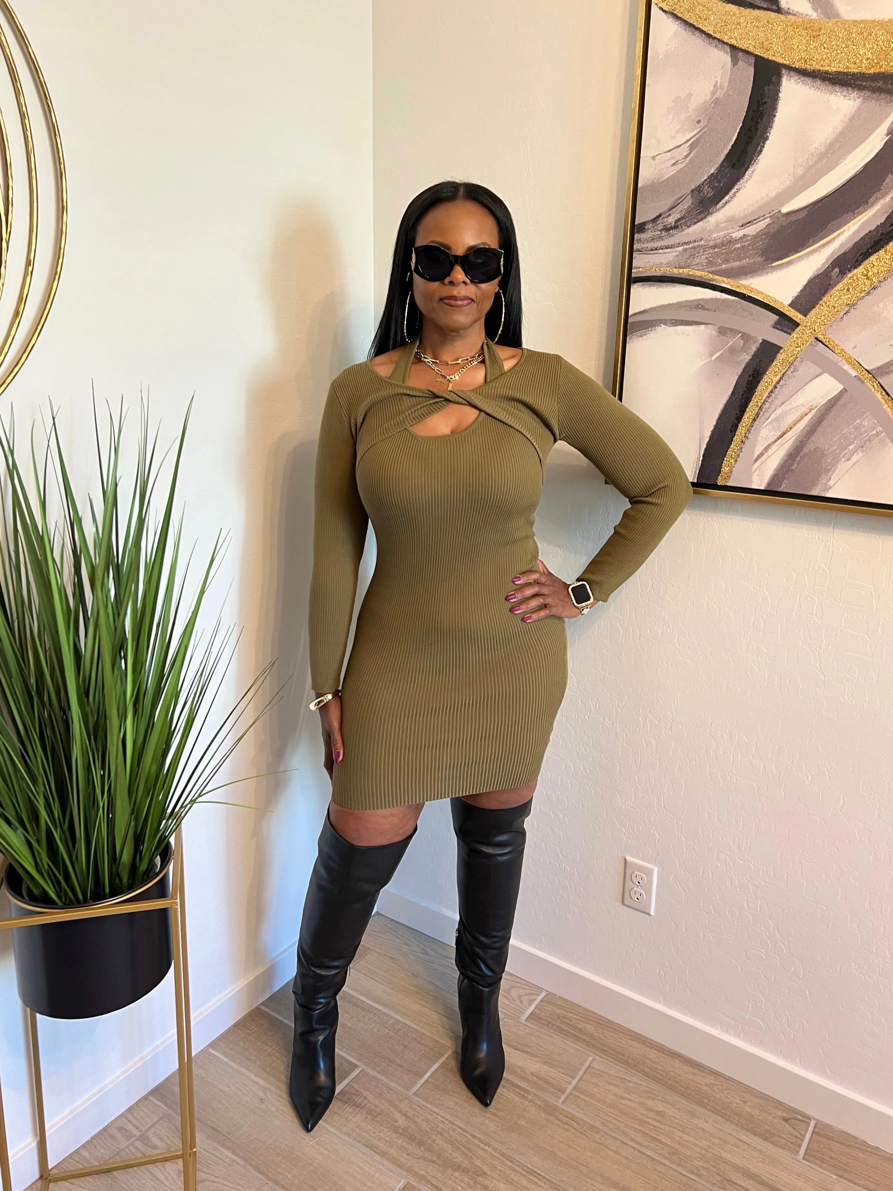 Olive Keyhole Dress