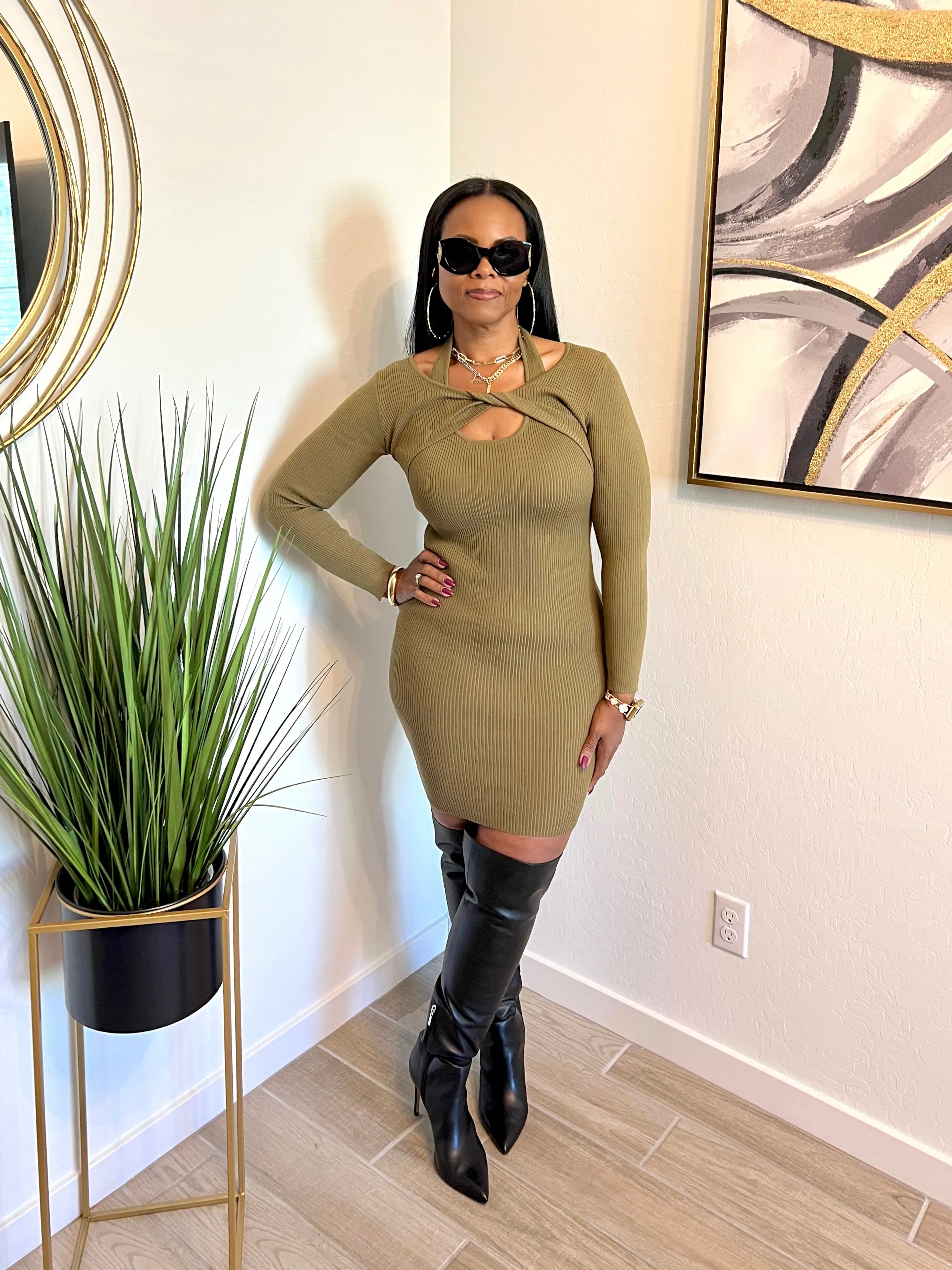Olive Keyhole Dress