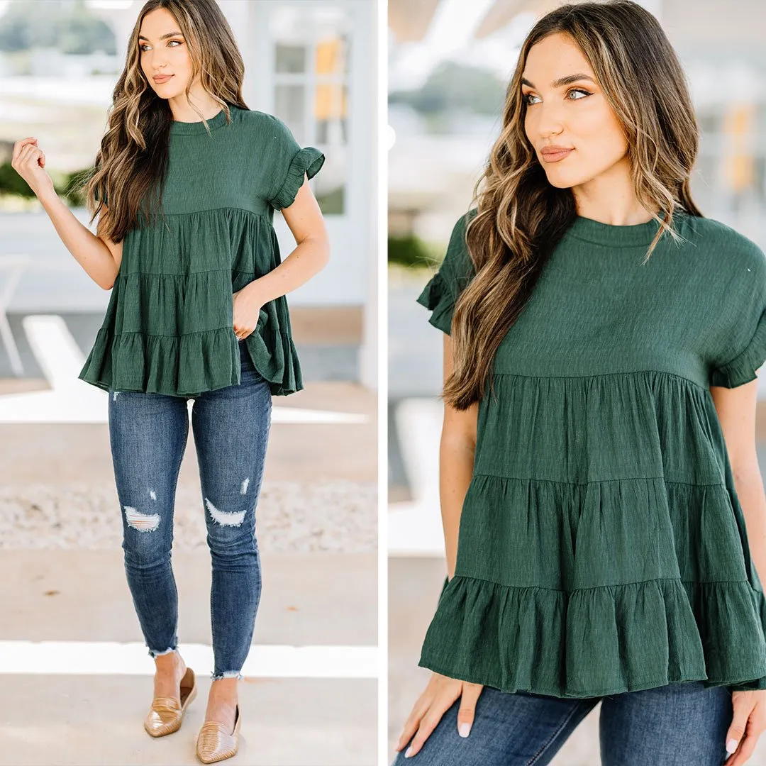 On The Scene Hunter Green Tiered Top