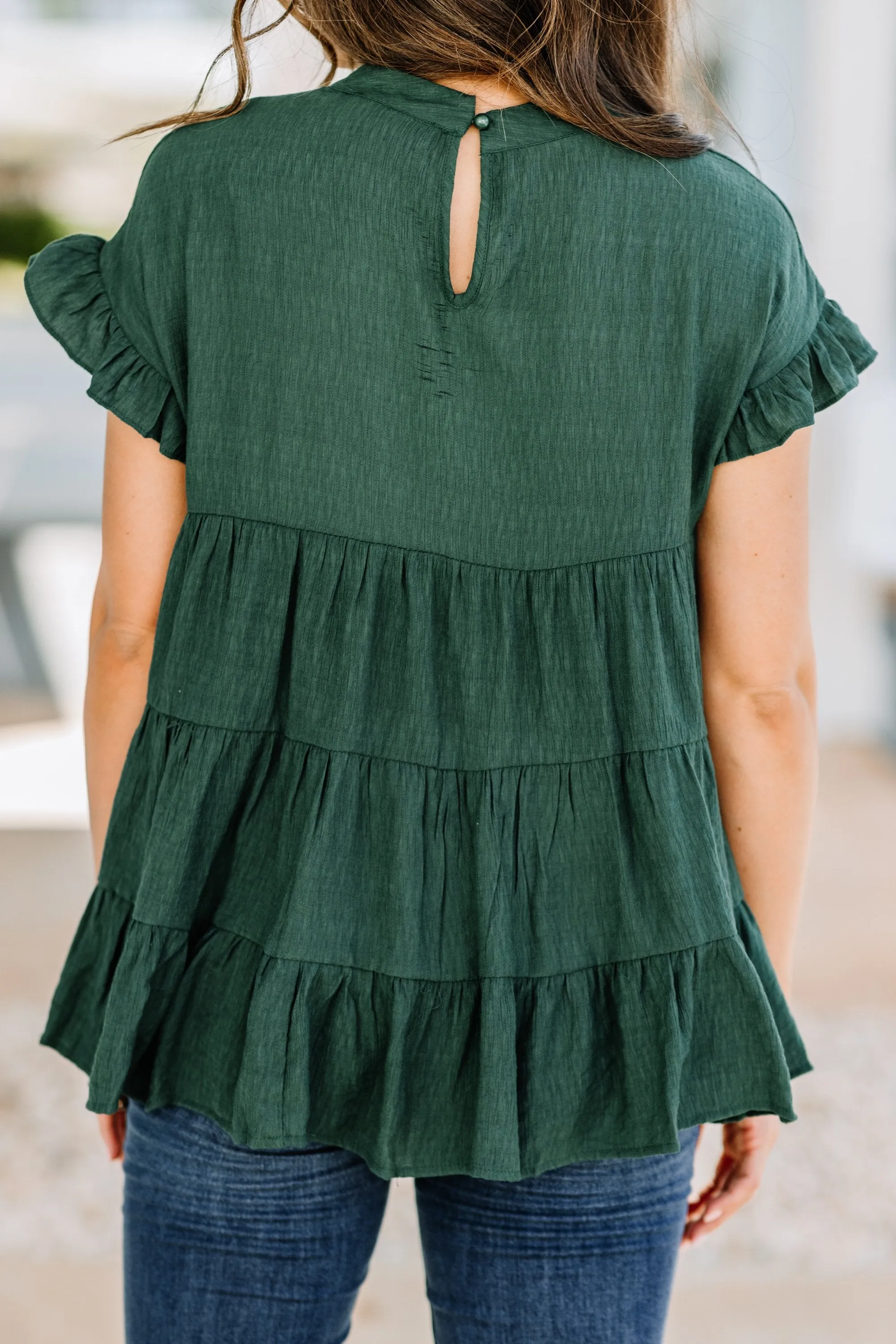 On The Scene Hunter Green Tiered Top