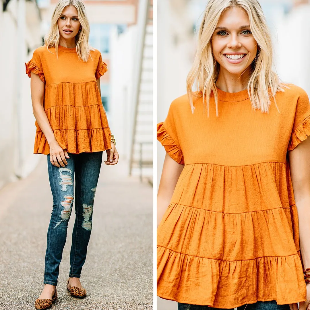 On The Scene Rust Orange Tiered Top