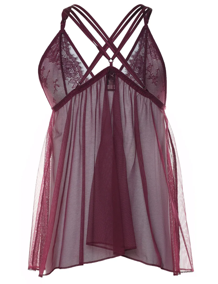 Plum Lace Criss-Cross Back Babydoll - S