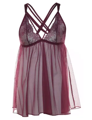 Plum Lace Criss-Cross Back Babydoll - S