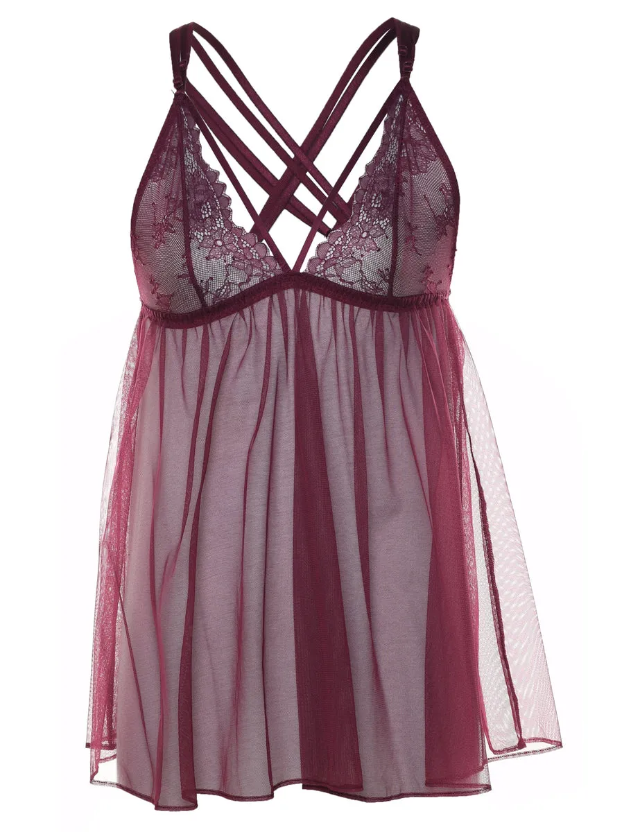 Plum Lace Criss-Cross Back Babydoll - S