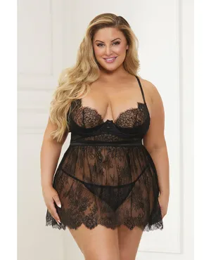 Plus Size Lace With Satin Detail Babydoll