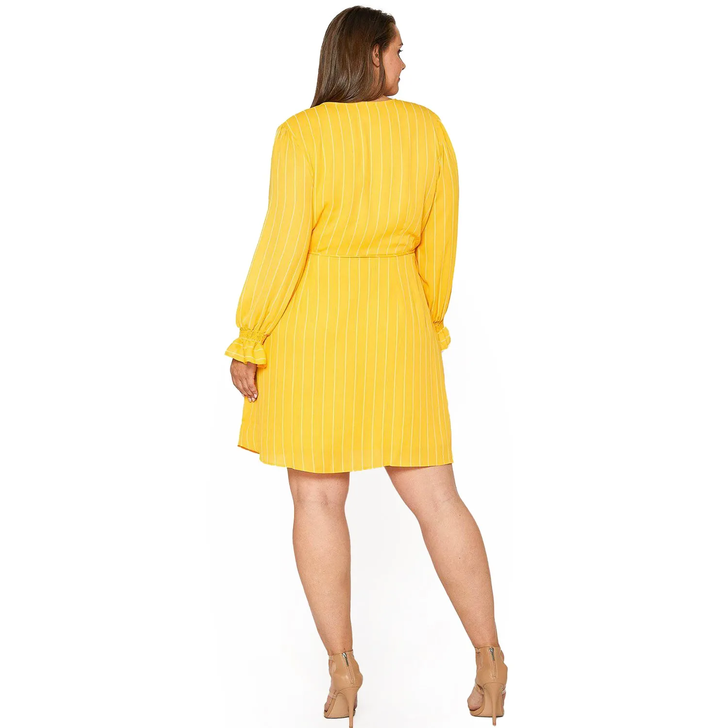 Plus Size Smocked Bell Sleeve Wrap Dress in Yellow