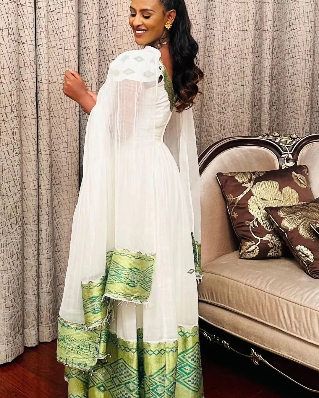 Polished Look with Green Habesha Dress: Short Sleeved Simple Ethiopian Traditional Dress Timeless Habesha Kemis