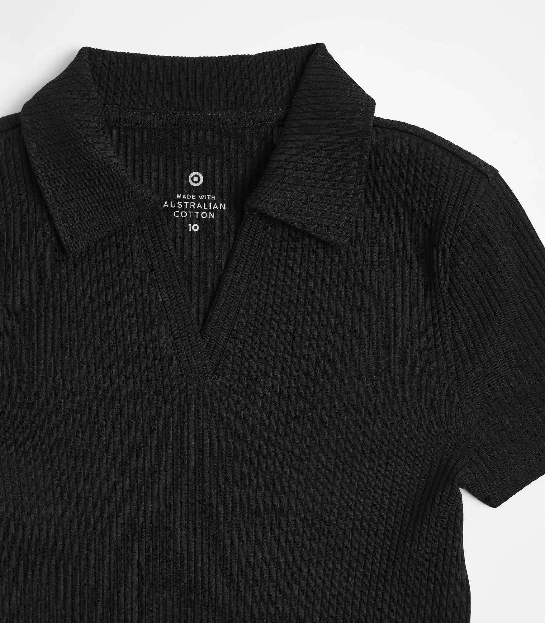 popular  Australian Cotton Short Sleeve Rib Polo Knit Dress - Black