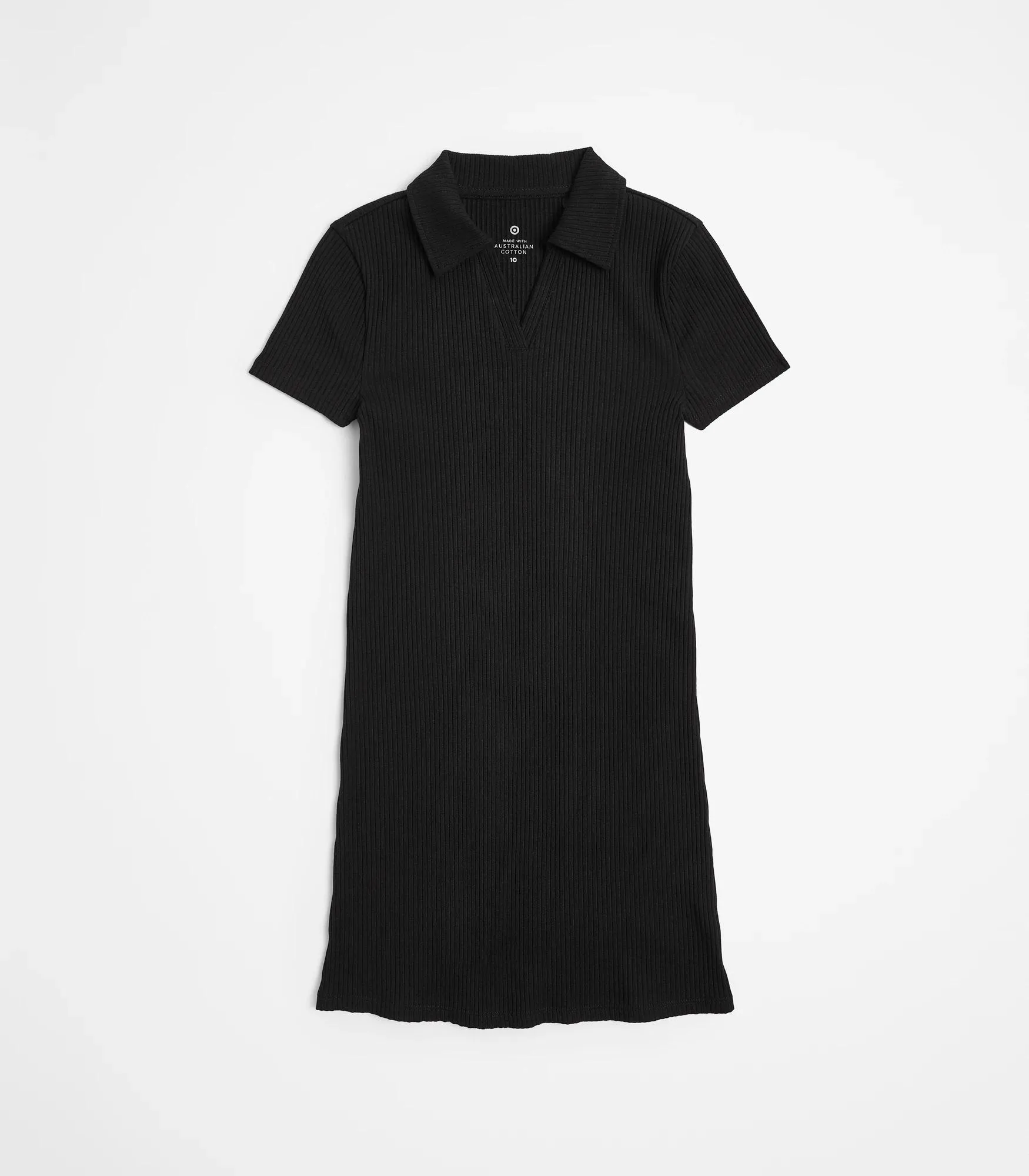 popular  Australian Cotton Short Sleeve Rib Polo Knit Dress - Black