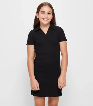 popular  Australian Cotton Short Sleeve Rib Polo Knit Dress - Black