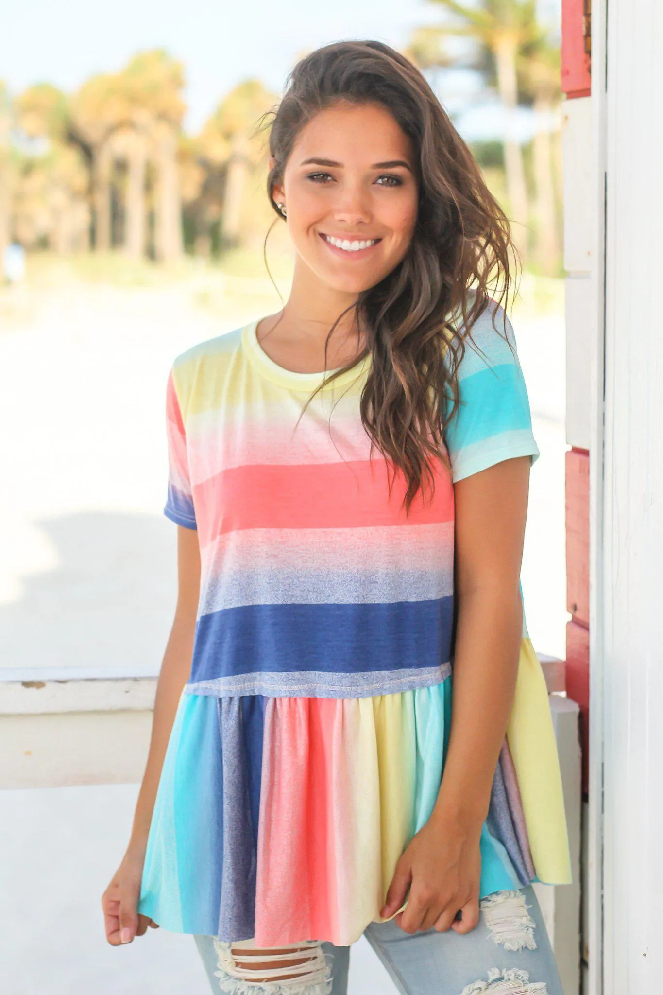 Rainbow Short Sleeve Babydoll Top