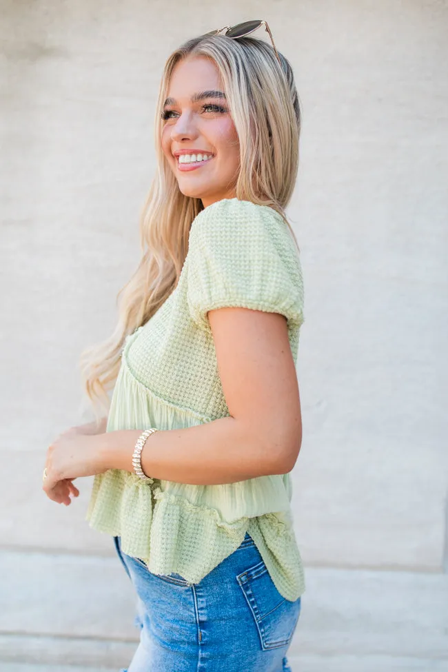 Rays Of Hope Green Waffle And Gauze Babydoll Top FINAL SALE