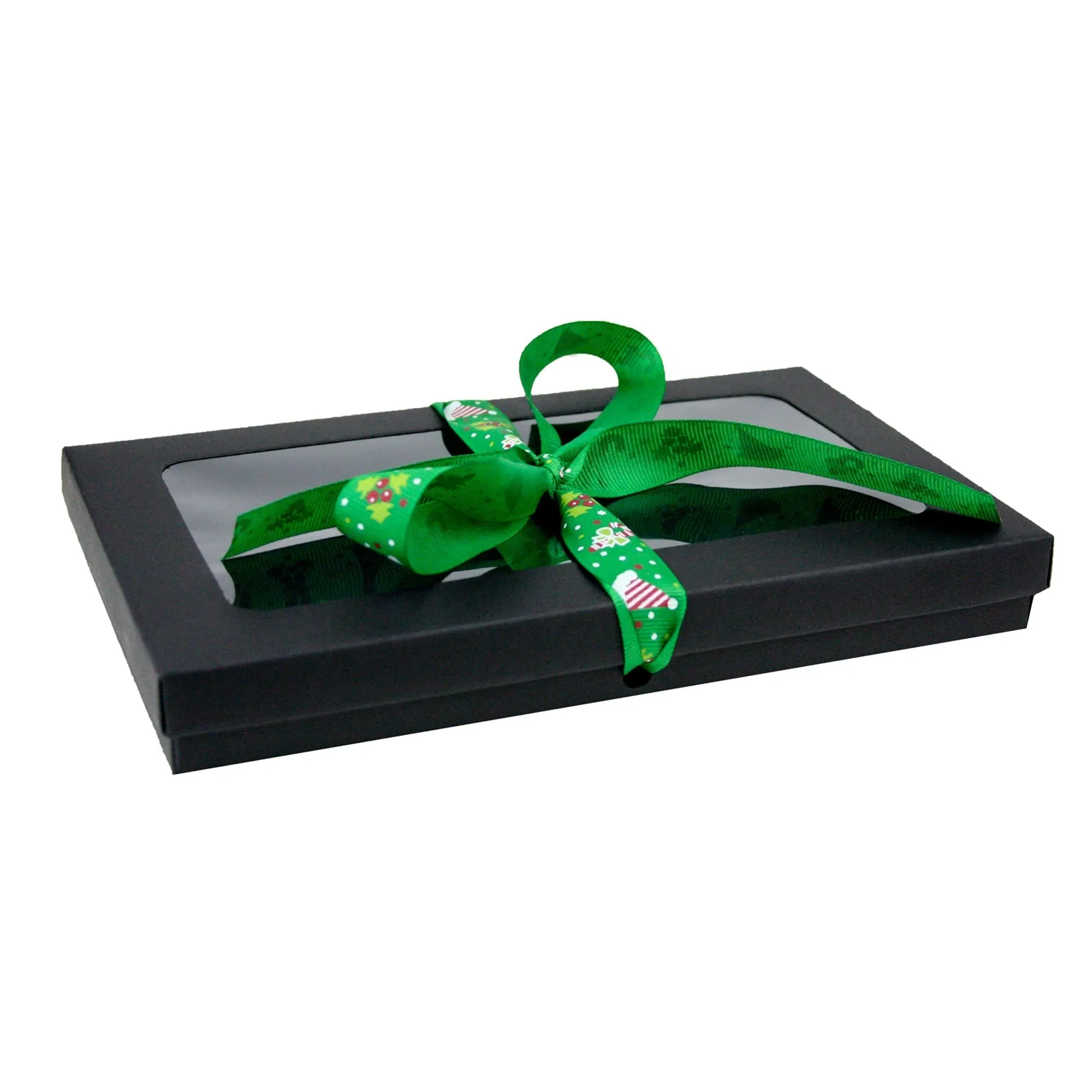 Rectangle Black Kraft Gift Boxes with Christmas Ribbon Pack of 12 (Sizes Available)