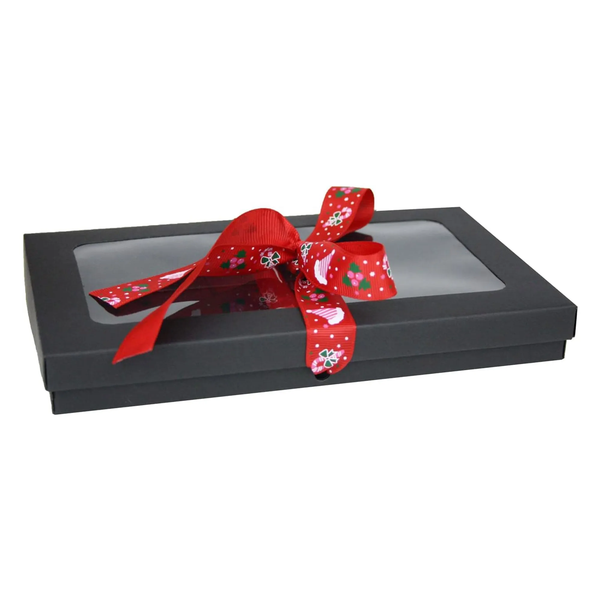 Rectangle Black Kraft Gift Boxes with Christmas Ribbon Pack of 12 (Sizes Available)