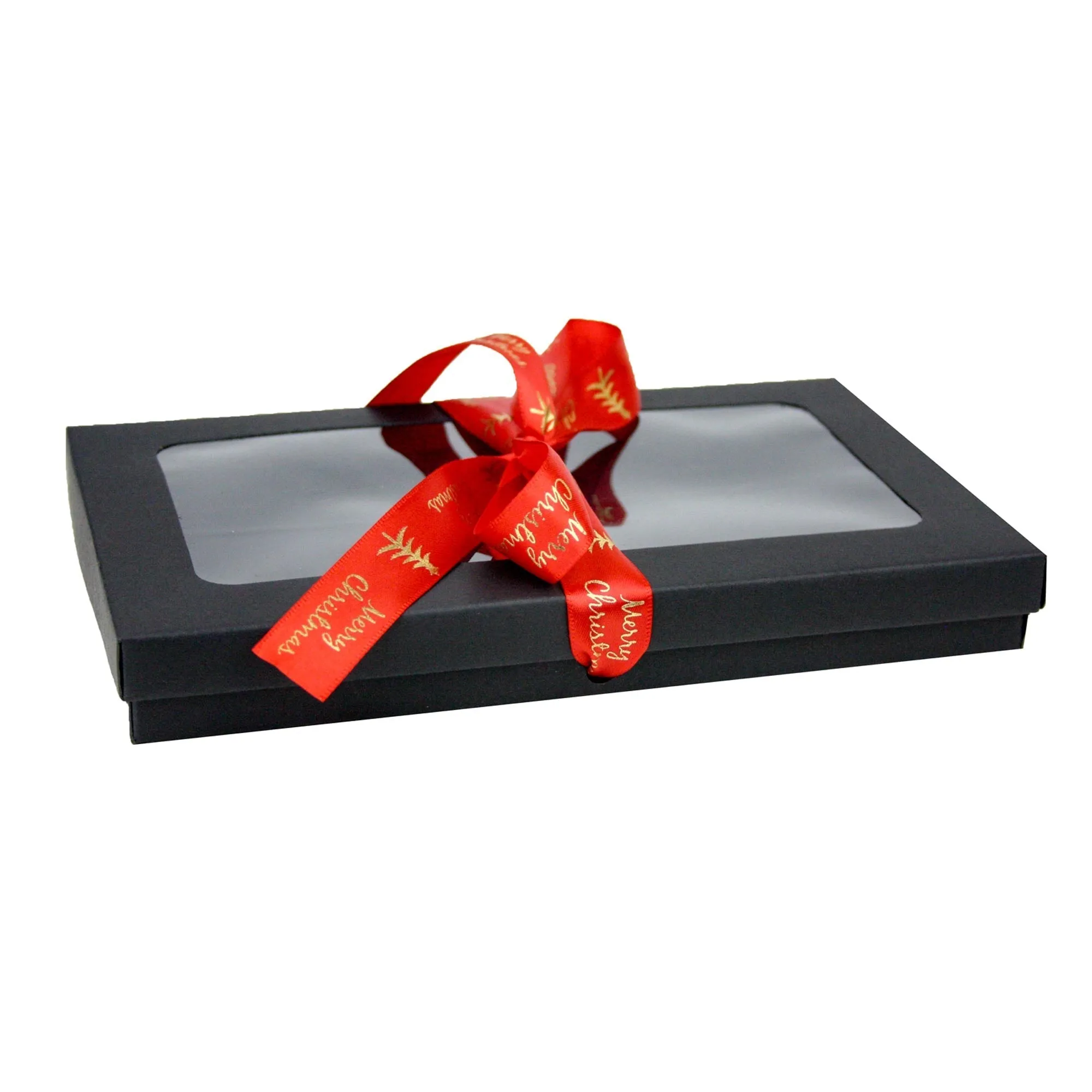 Rectangle Black Kraft Gift Boxes with Christmas Ribbon Pack of 12 (Sizes Available)