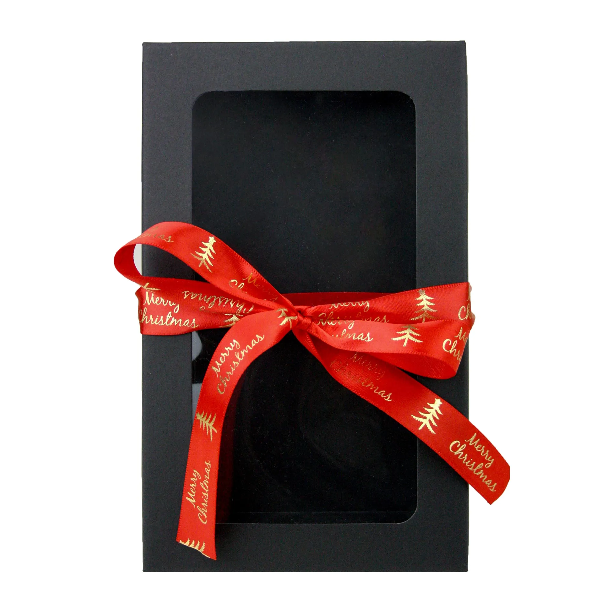 Rectangle Black Kraft Gift Boxes with Christmas Ribbon Pack of 12 (Sizes Available)