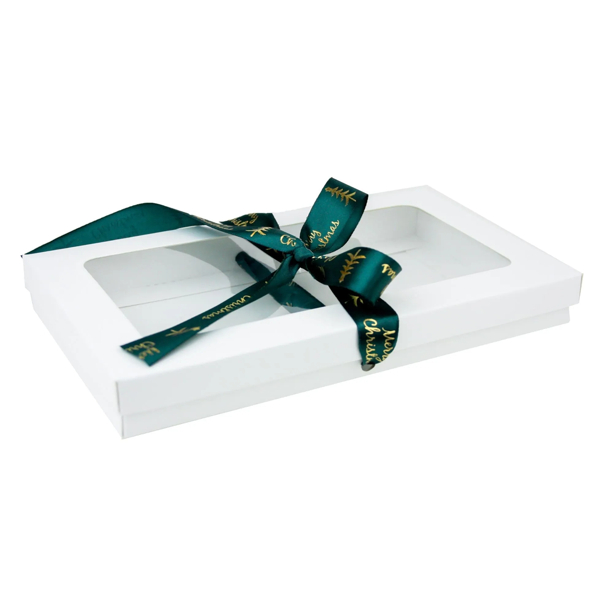 Rectangle White Kraft Gift Boxes with Christmas Ribbon Pack of 12 (Sizes Available)