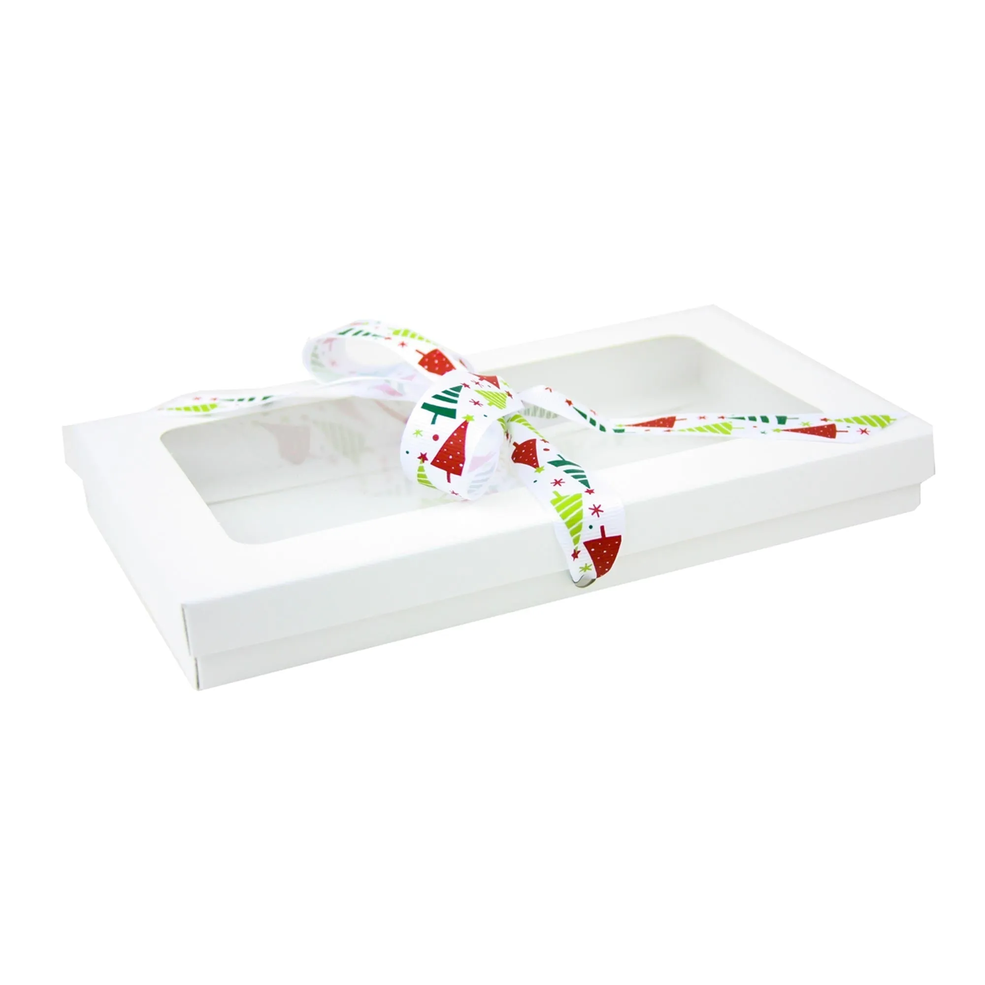 Rectangle White Kraft Gift Boxes with Christmas Ribbon Pack of 12 (Sizes Available)