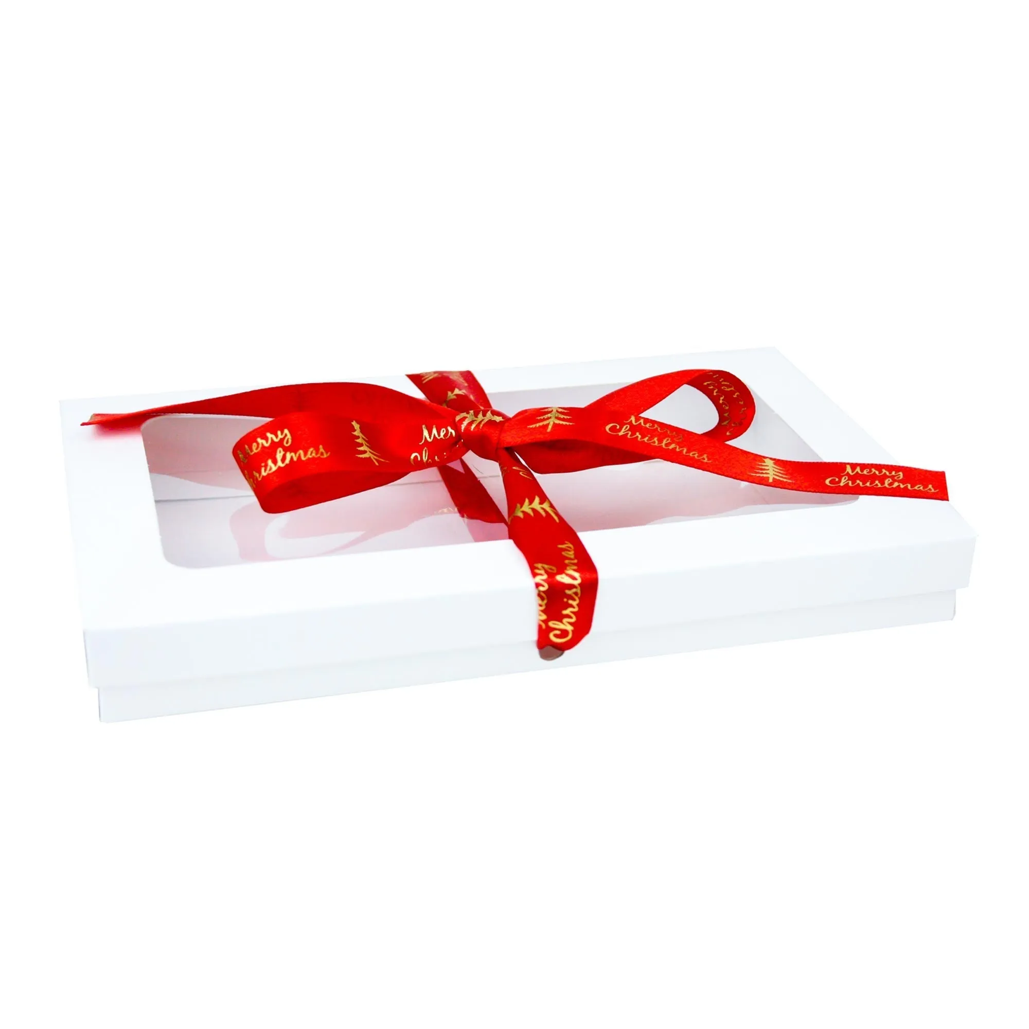 Rectangle White Kraft Gift Boxes with Christmas Ribbon Pack of 12 (Sizes Available)
