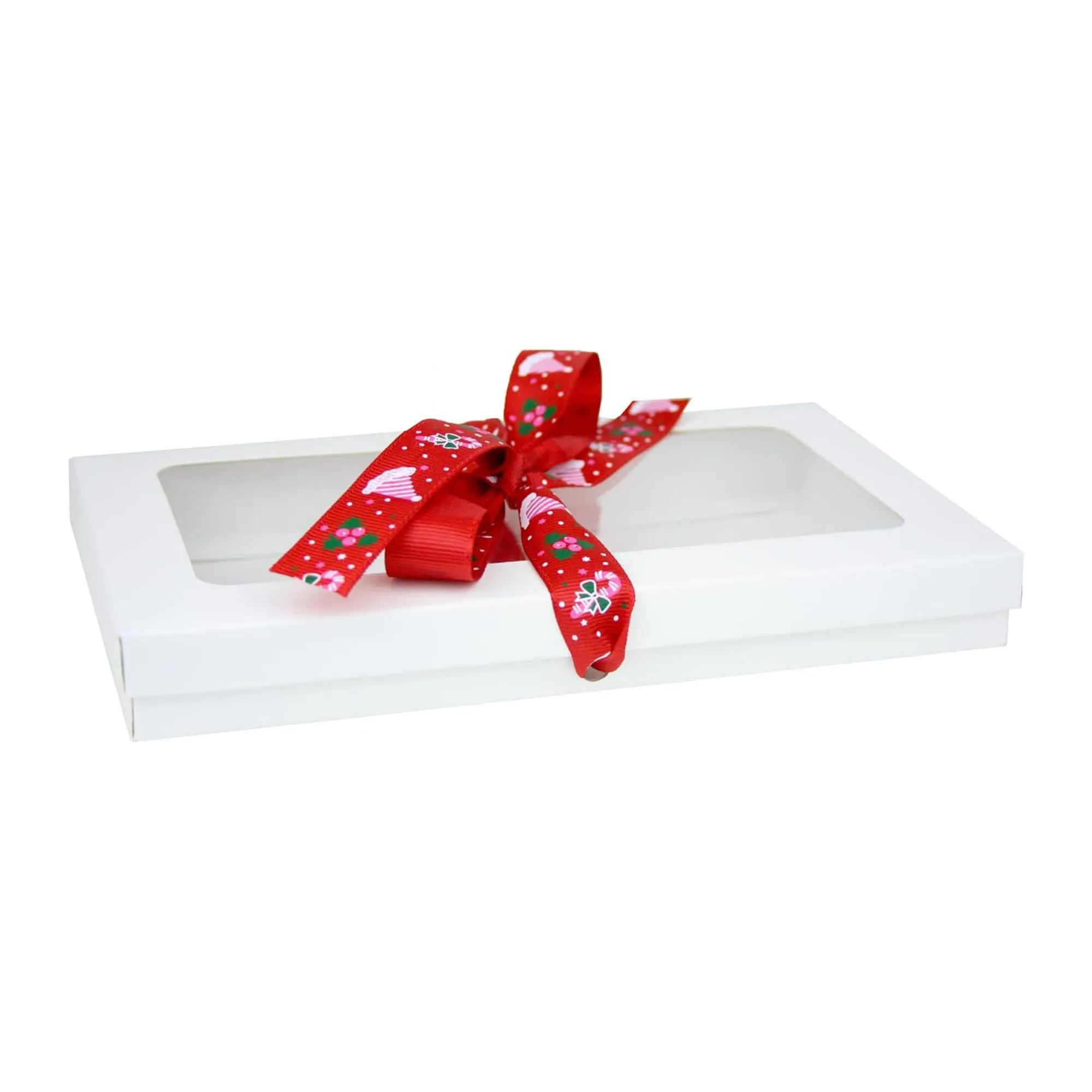 Rectangle White Kraft Gift Boxes with Christmas Ribbon Pack of 12 (Sizes Available)