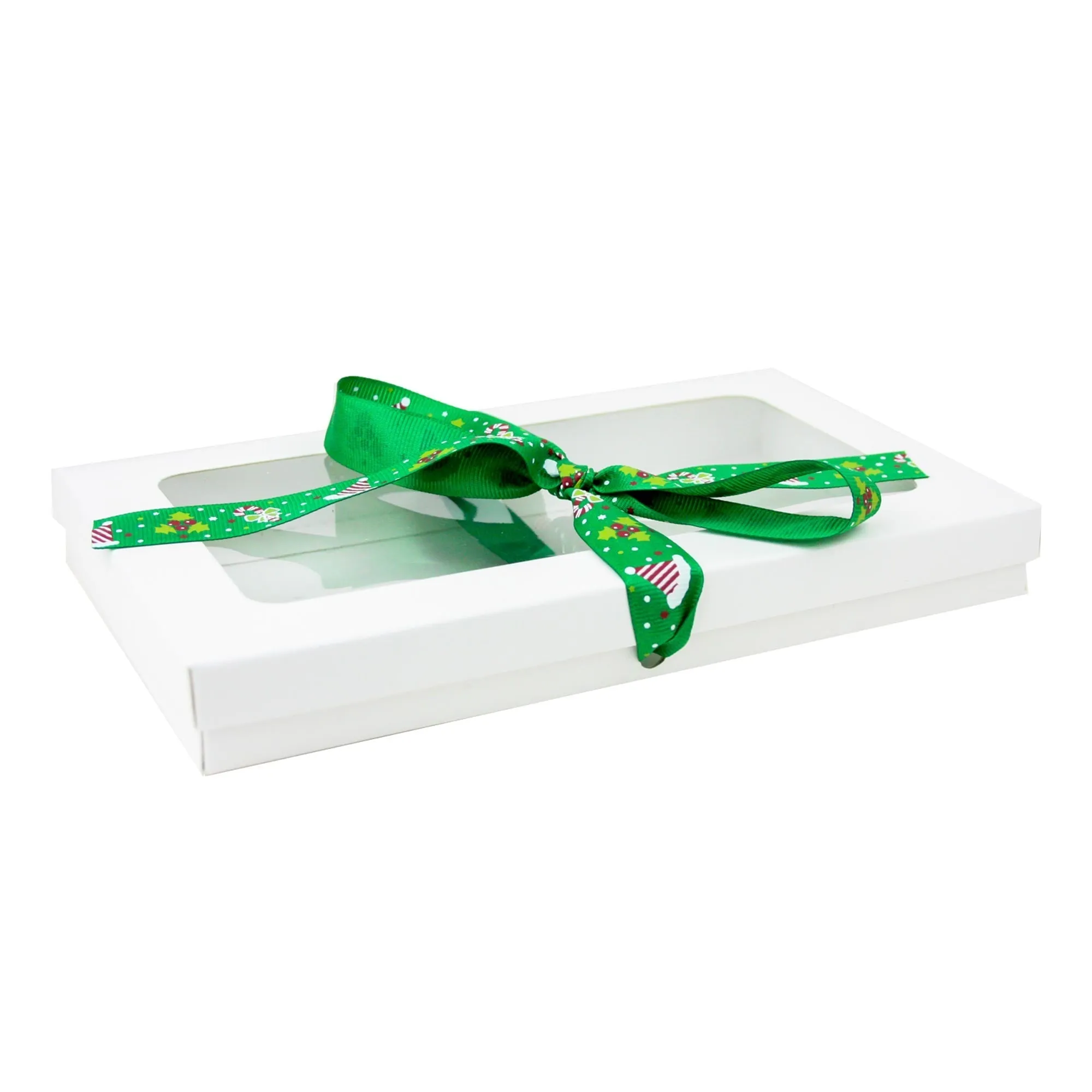 Rectangle White Kraft Gift Boxes with Christmas Ribbon Pack of 12 (Sizes Available)