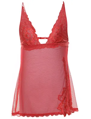 Red Shee Lace Trim Babydoll - S