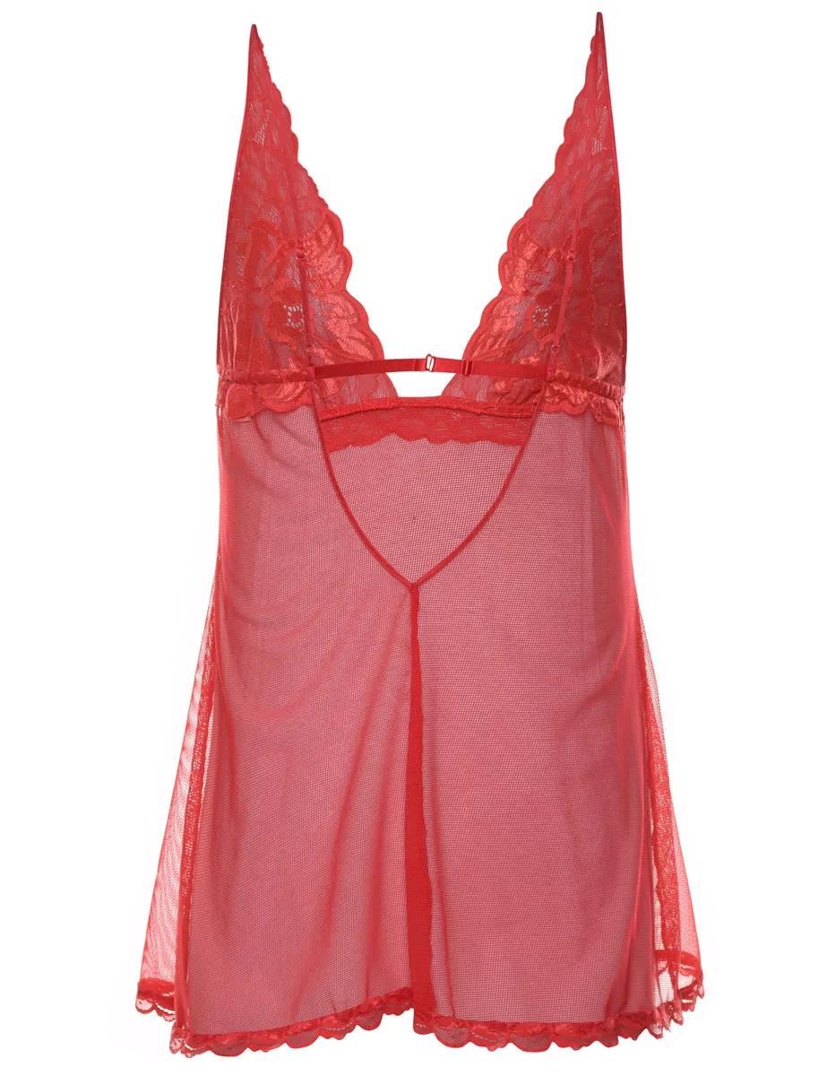 Red Shee Lace Trim Babydoll - S