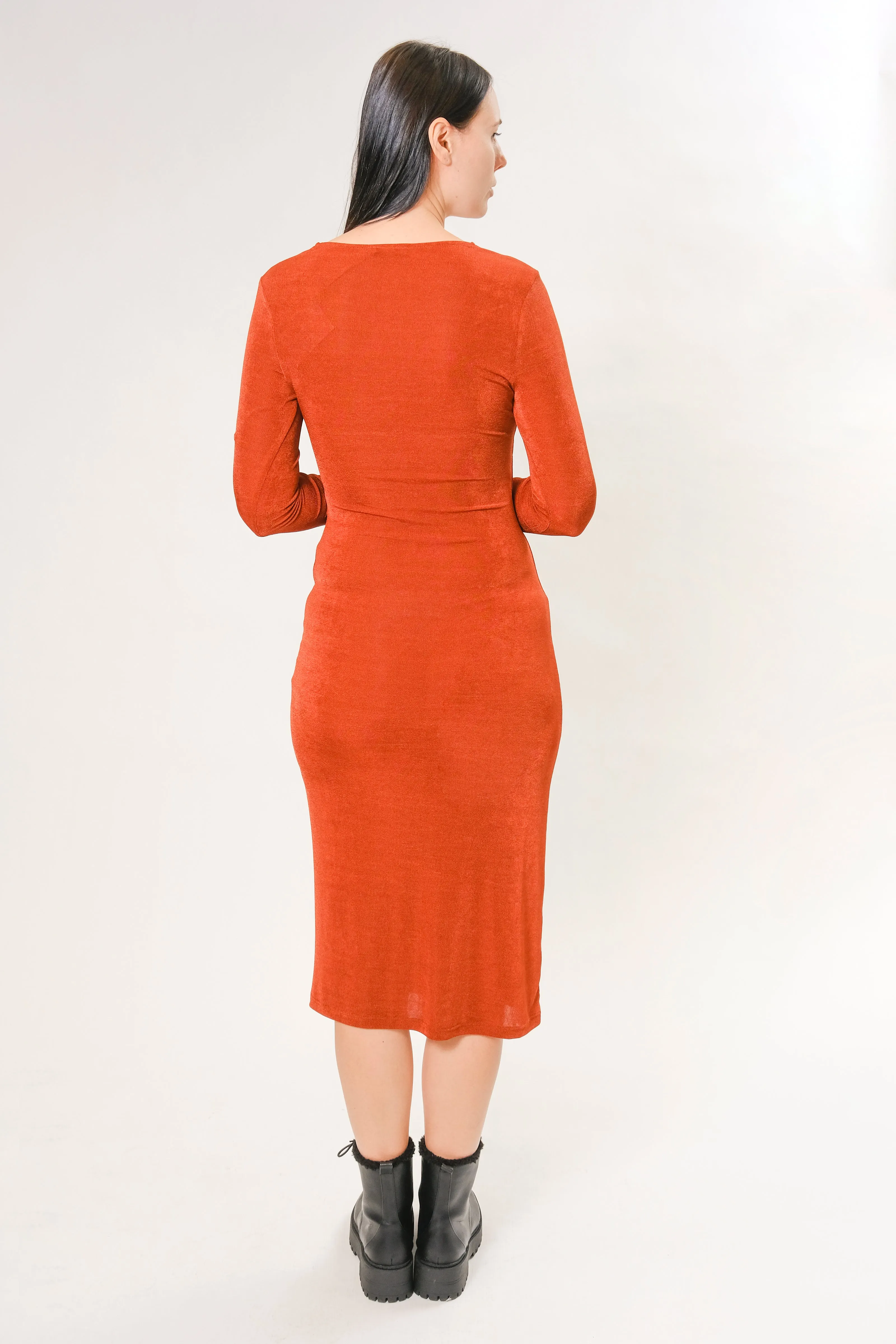 RUCHED KNIT DRESS ORANGE