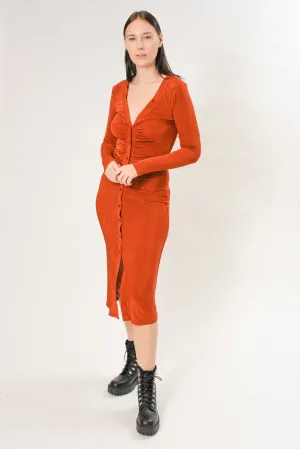 RUCHED KNIT DRESS ORANGE