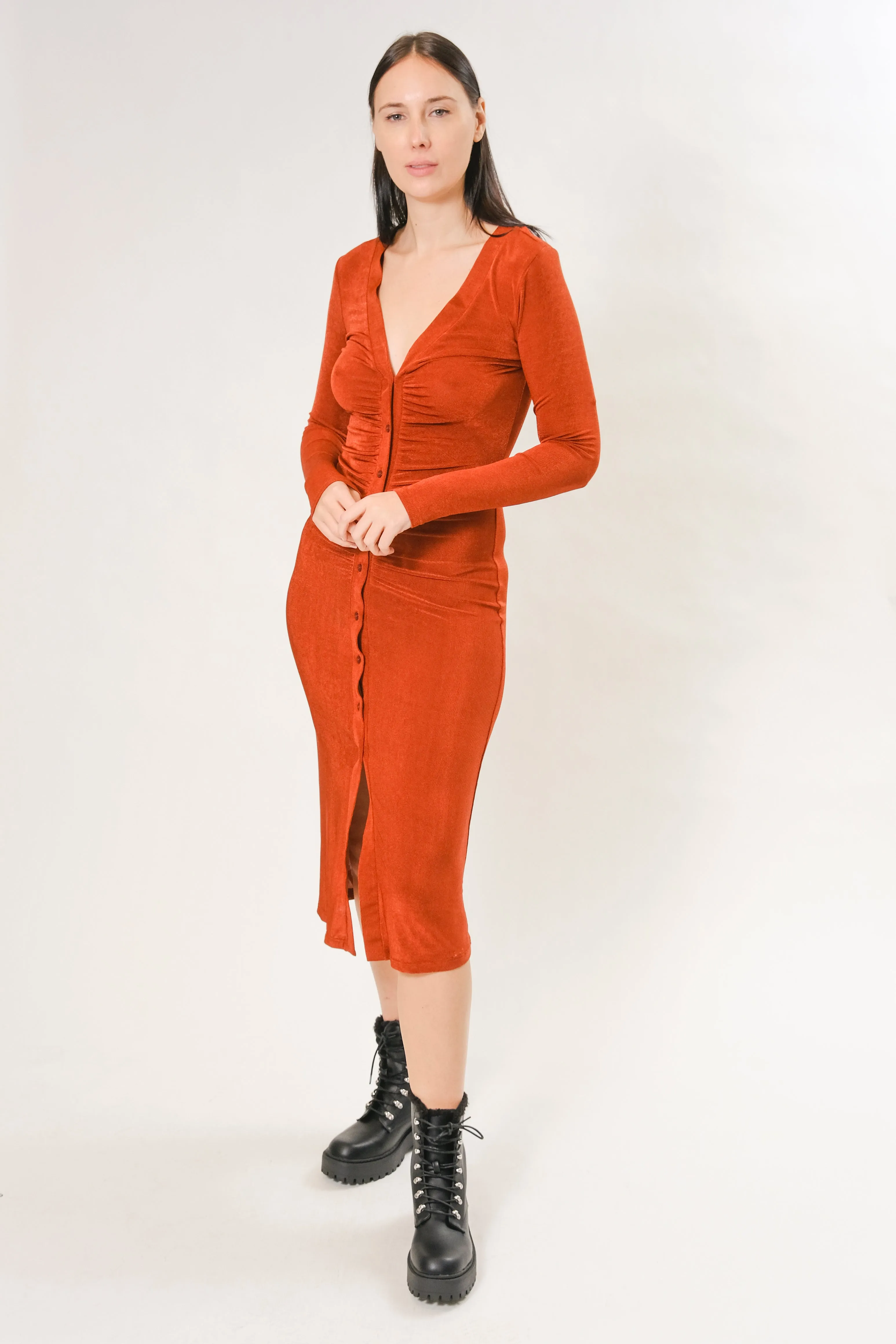 RUCHED KNIT DRESS ORANGE