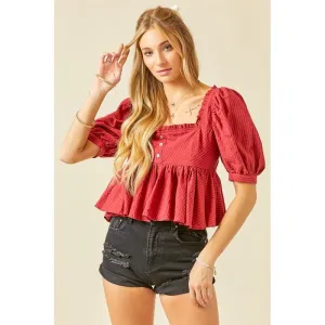 Ruffle Detail Striped Babydoll Top