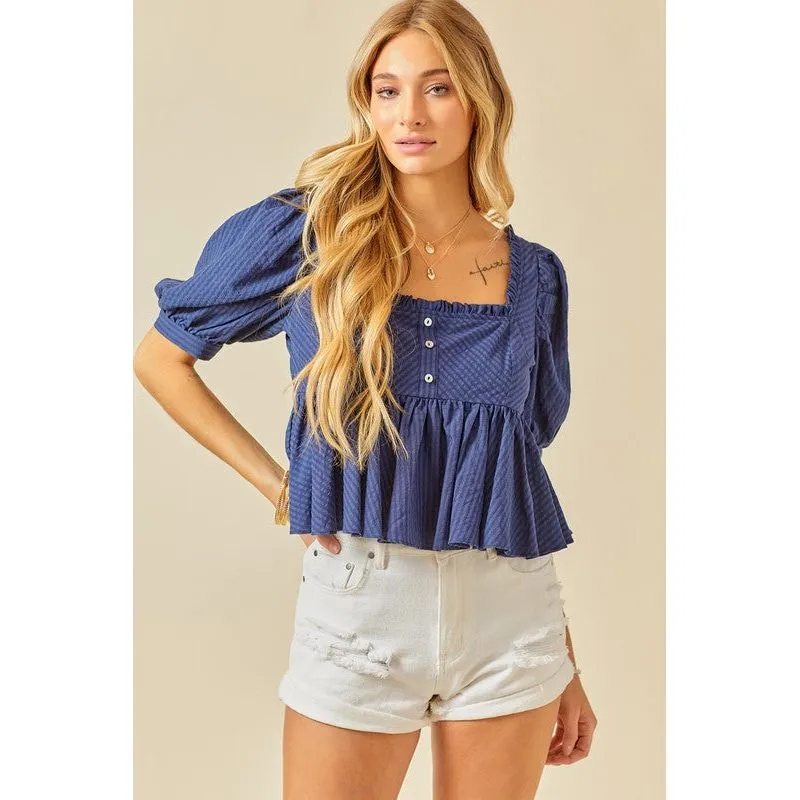 Ruffle Detail Striped Babydoll Top