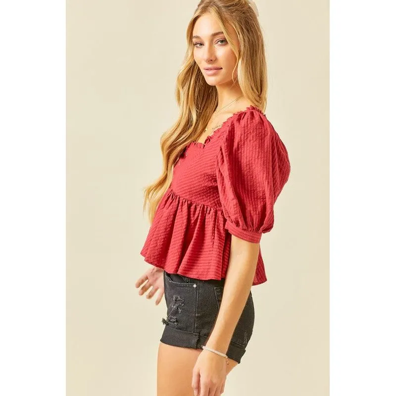 Ruffle Detail Striped Babydoll Top