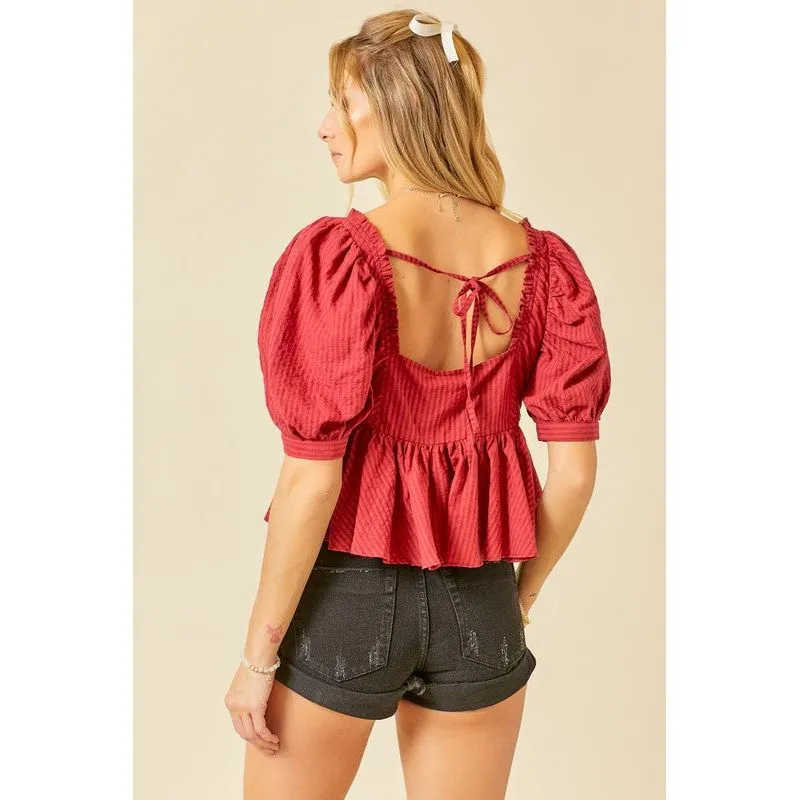 Ruffle Detail Striped Babydoll Top