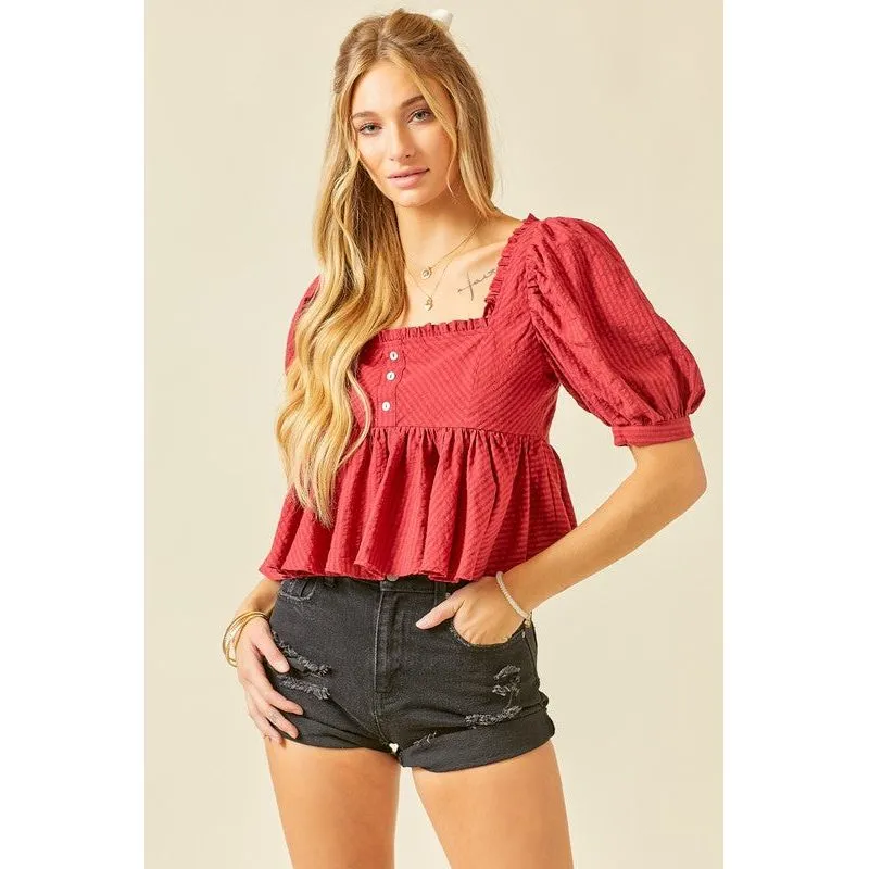 Ruffle Detail Striped Babydoll Top
