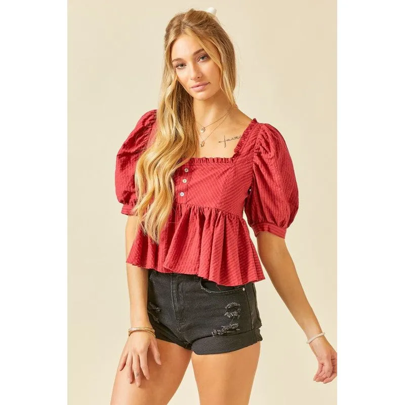 Ruffle Detail Striped Babydoll Top