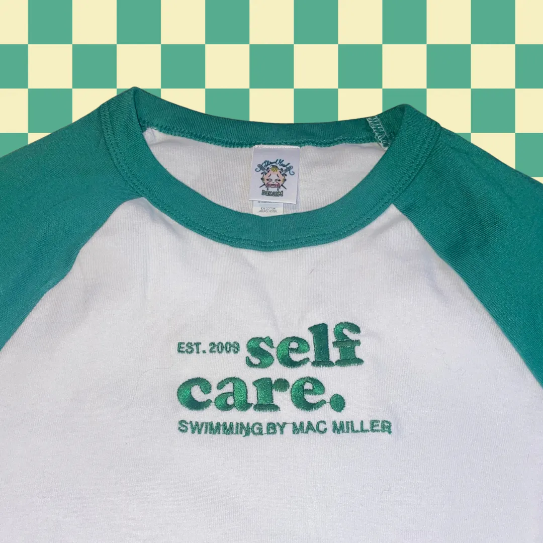 Self Care Embroidered Baby Doll Crop Top