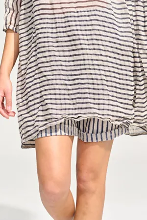 Shorts in Flax with Navy Mini Stripe