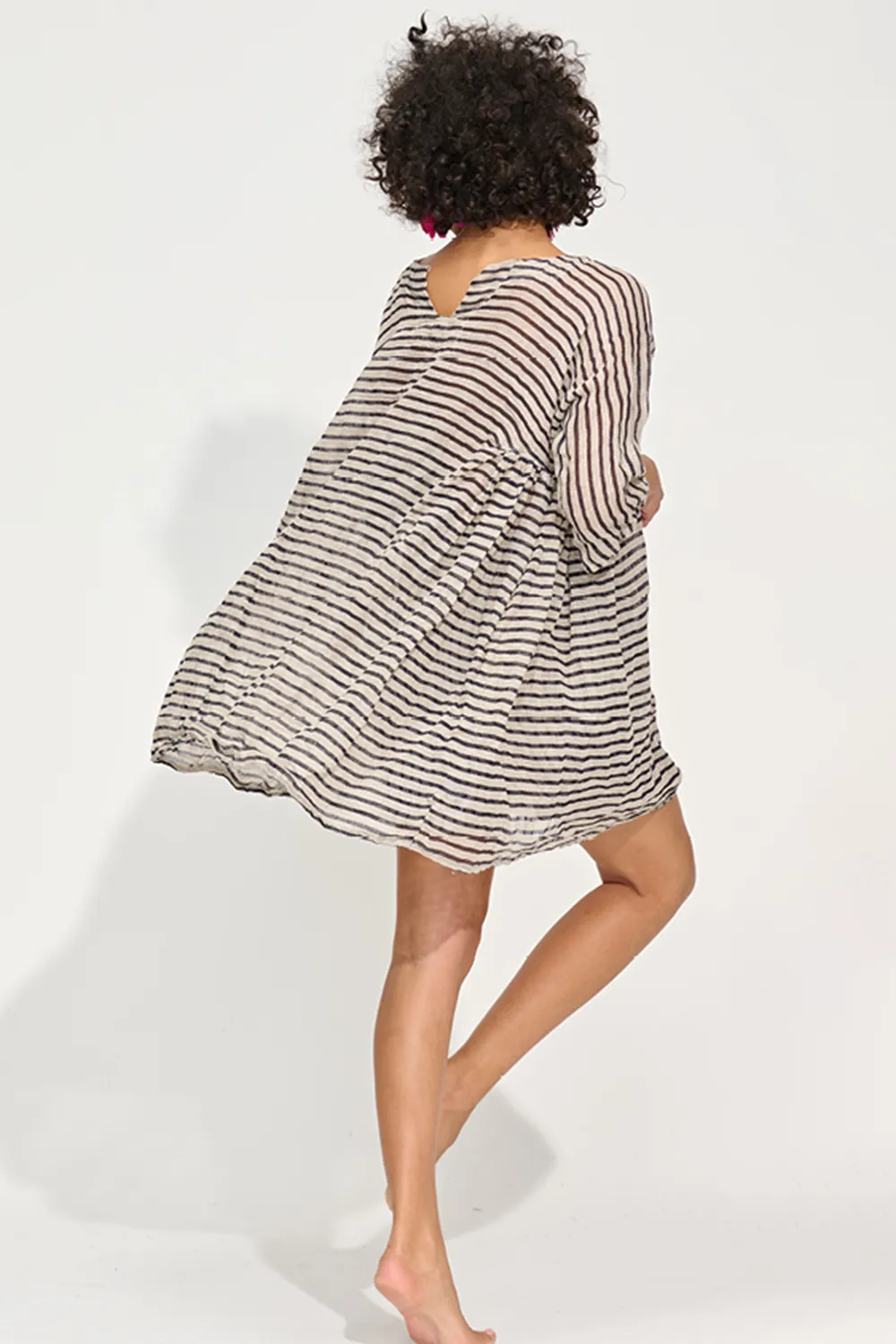 Shorts in Flax with Navy Mini Stripe