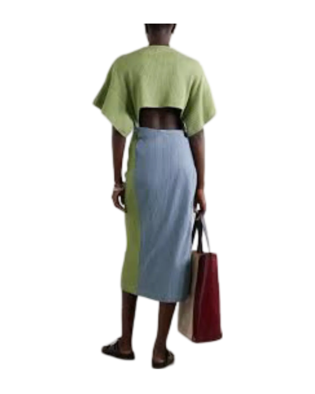 Size S - Baserange Clair Two Tone Ribbed Wrap Dress