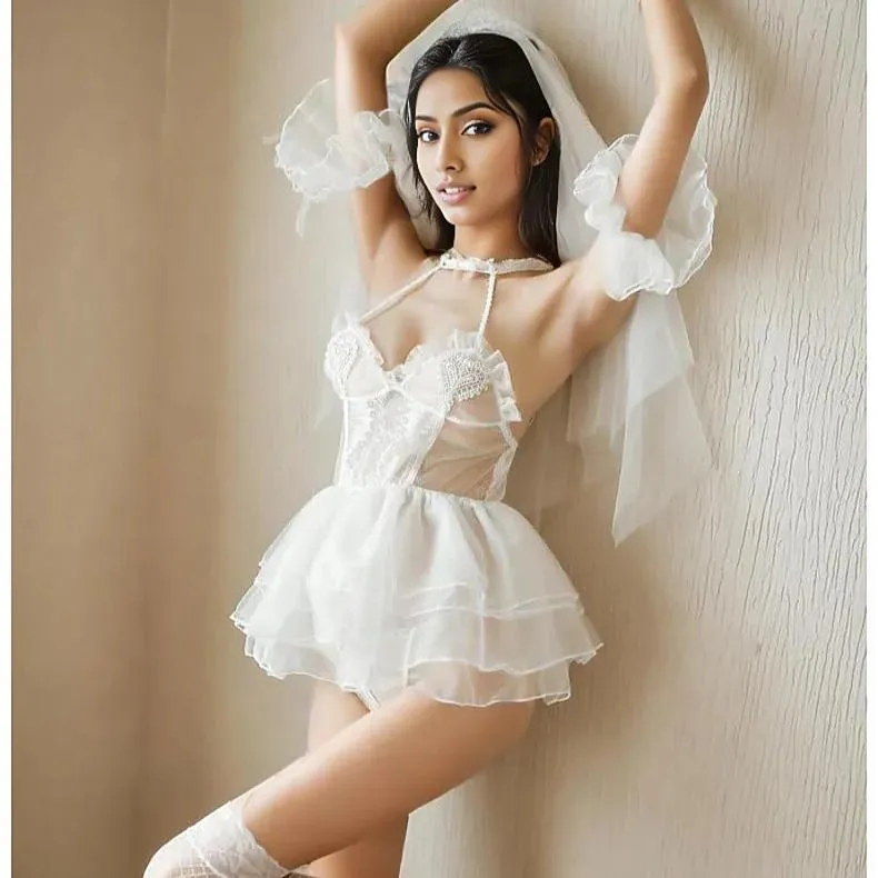 Skylar Mesh Sheer Bridal Babydoll Lingerie Set