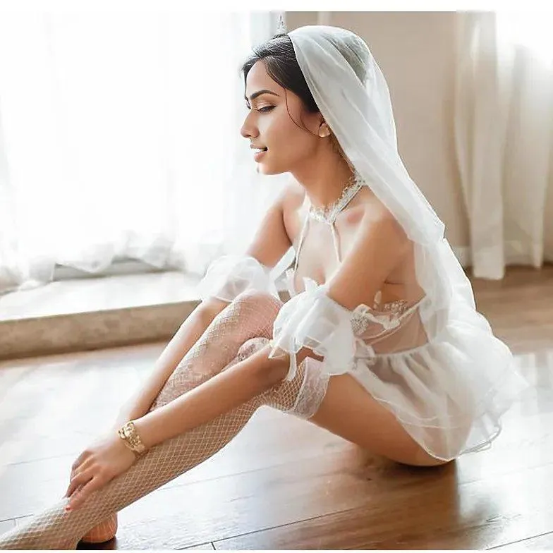 Skylar Mesh Sheer Bridal Babydoll Lingerie Set