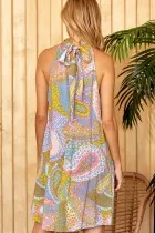 Sleeveless Printed High Neck Dress